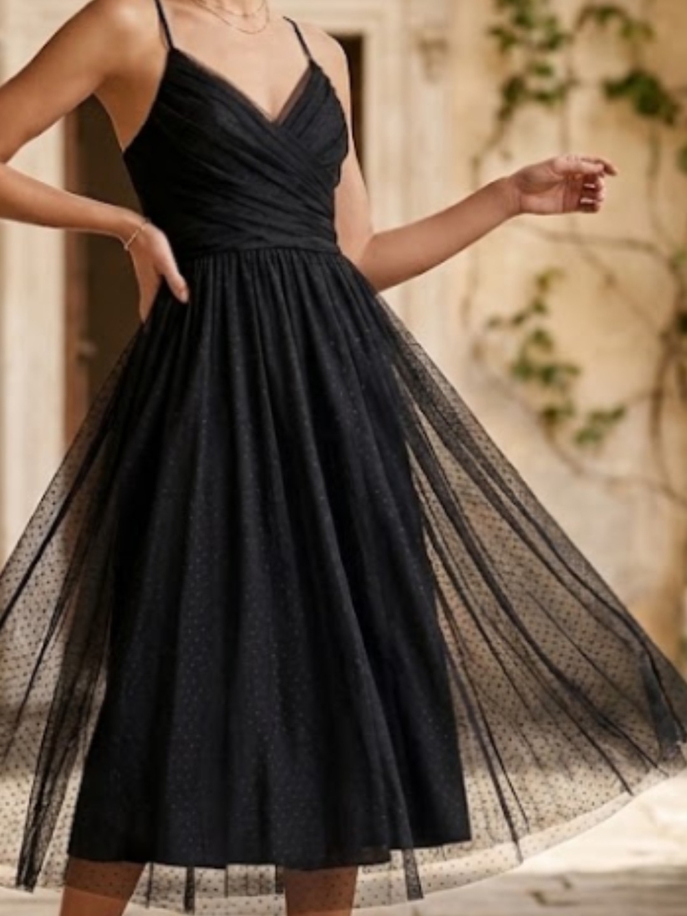 Lulus Black Swiss Dot Tulle Surplice Crossover Midi Dress NWT Size L